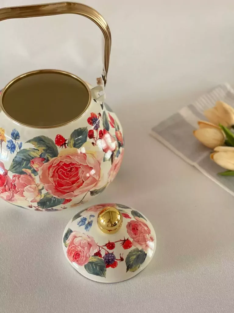 کتری لعابی طرح گل